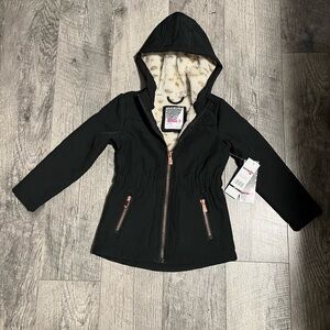 NEW Kensie Girl Black Jacket with Cream Faux Fur